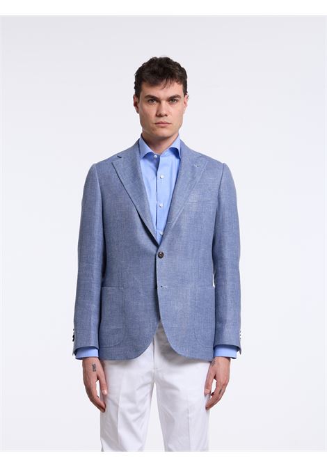 SINGLE-BREASTED CHECKED WOOL BLEND TAILORED JACKET - BLUE - LUIGI